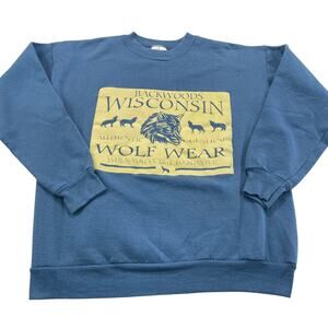 Vintage Wisconsin Wolf Wear Blue Crewneck Sweatshirt, Size M, Made in USA